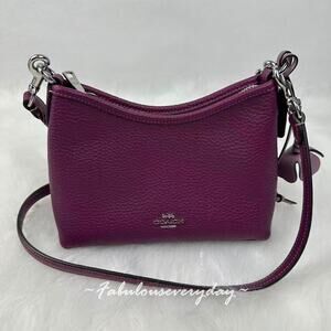Coach Laurel Small Shoulder Bag w Flower Charm In Leather Plum/Jasmine CCF15 NWT